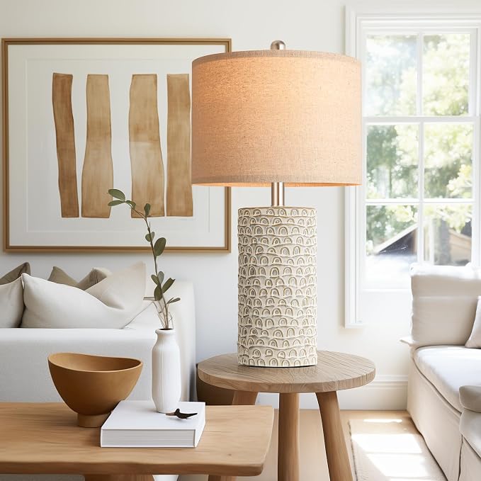 23" Modern Ceramic Table Lamp Set of 2, Table Lamps for Living Room, Rustic Farmhouse Bedside Lamps Nightstand lamp for Bedroom, Desk Lamp for End Table Home Decor Grey Shabby Chic White - Image 5