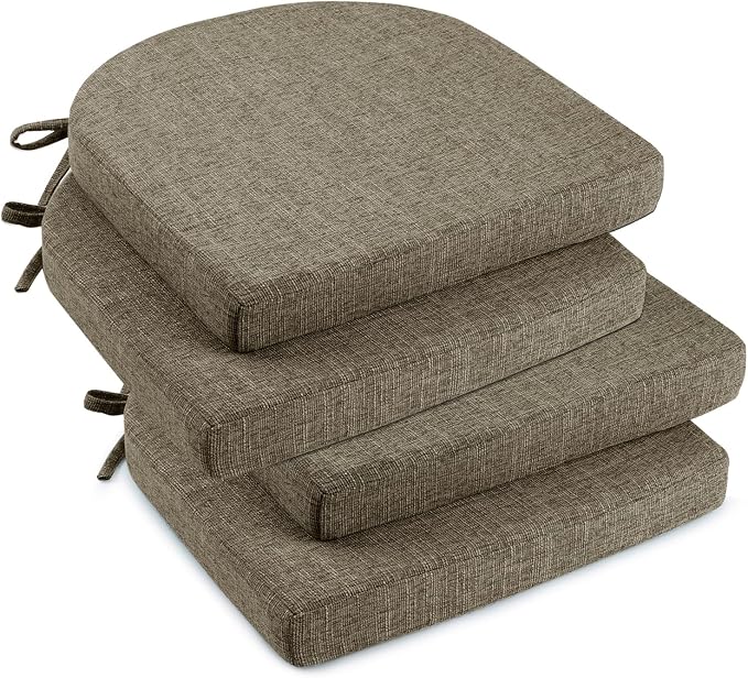 downluxe Indoor Chair Cushions for Dining Chairs, Soft and Comfortable Textured Foam Kitchen Chair Pads with Ties and Non-Slip Backing, 16" x 16" x 2", Khaki, 4 Pack by Downluxe