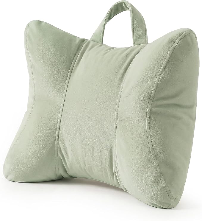 Lumbar Support Pillow for Office Chair and Car Seat, Celadon Green | Ergonomic 3-zone back cushion with a removable, washable corduroy cover for comfortable sitting on sofas and recliners by Ailuteie