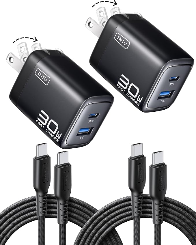 INIU 30W GaN Fast Charging USB C Charger, Block with Smart Phone Protection | 2-Pack, ETL Safety Certified, for Office & Travel, Dual Port Wall Adapter Block for iPhone 17 16 Pro iPad Samsung Google etc by INIU