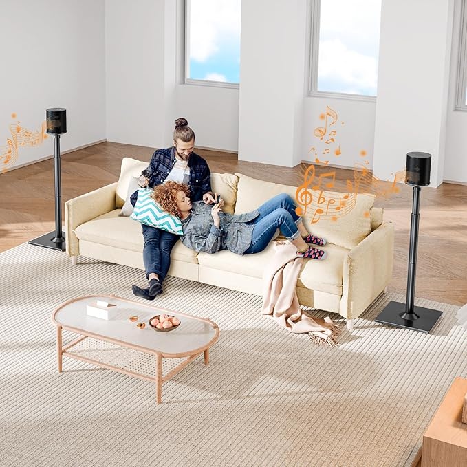 ELIVED Speaker Stands Pair for Sonos Era 100 and Sonos One, One SL, Play:1 | 35"- 43.4" Height Adjustable Speaker Stand for Surround Sound, Cable Management, Tempered Glass Base, 11 LBS Loading - Image 7