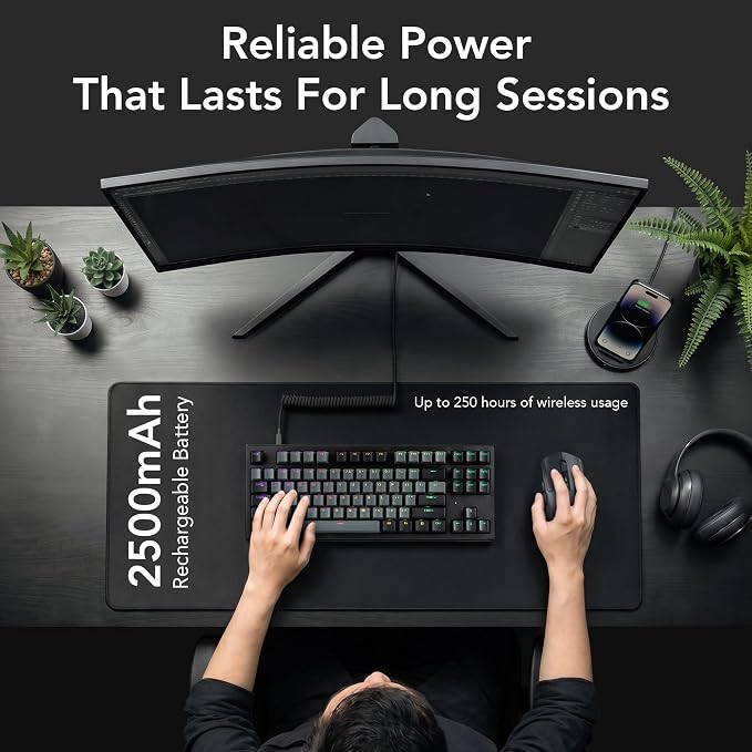 TECWARE Phantom+ Elite 87 Key RGB Mechanical Gaming Keyboard | 3-Mode Wireless Bluetooth 5.0, 2.4GHz & USB-C Wired | Hot-Swappable 5-Pin | Double-Shot PBT Keycaps | Wraith Brown Switch - Black - Image 7