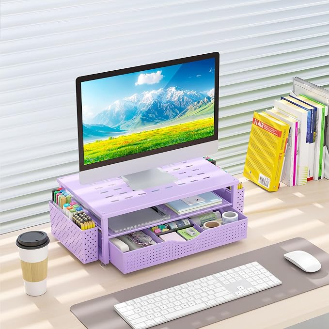 gianotter Desk Organizers and Accessories, Monitor Stand with Drawer and 2 Pen Holder, Purple Desk Accessories, Computer Stand Suitable for Offices and Dormitories (Purple) | Monitor Riser Computer Stand Desk Organizers and Accessories Desktop Organize... - Image 7
