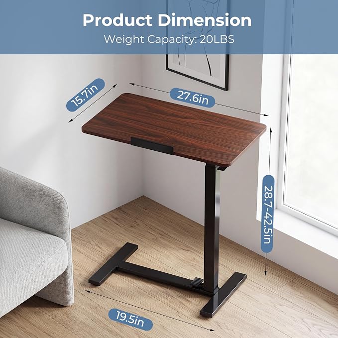 DUMOS Rolling Desk, Laptop Desk, Overbed Table with Wheels | Mobile Overbed Bedside, Portable Computer Workstation, Bed Sofa Couch, Adjustable Height, Chocolate - Image 3