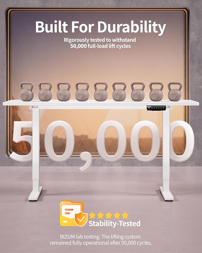 BIZUM Electric Standing Desk 60 x 24 Inch Computer Desk-Gaming Desk White Home Office Desks Height Adjustable Memory Stand Up Computer Workstation - Image 8