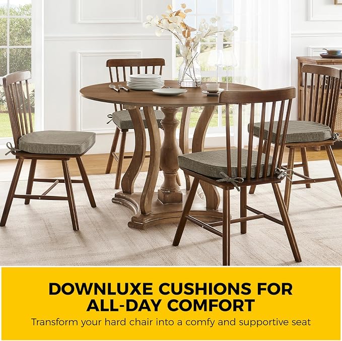 downluxe Indoor Chair Cushions for Dining Chairs, Soft and Comfortable Textured Foam Kitchen Chair Pads with Ties and Non-Slip Backing, 16" x 16" x 2", Khaki, 2 Pack - Image 7