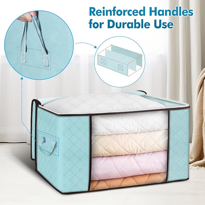 90L Large Storage Bags, 8 Pack Clothes Storage Bins Closet Organizers | Foldable Storage Containers, with Reinforced Handle, for Clothing, Blanket, Comforters, Bed Sheets, Pillows and Toys - Image 3