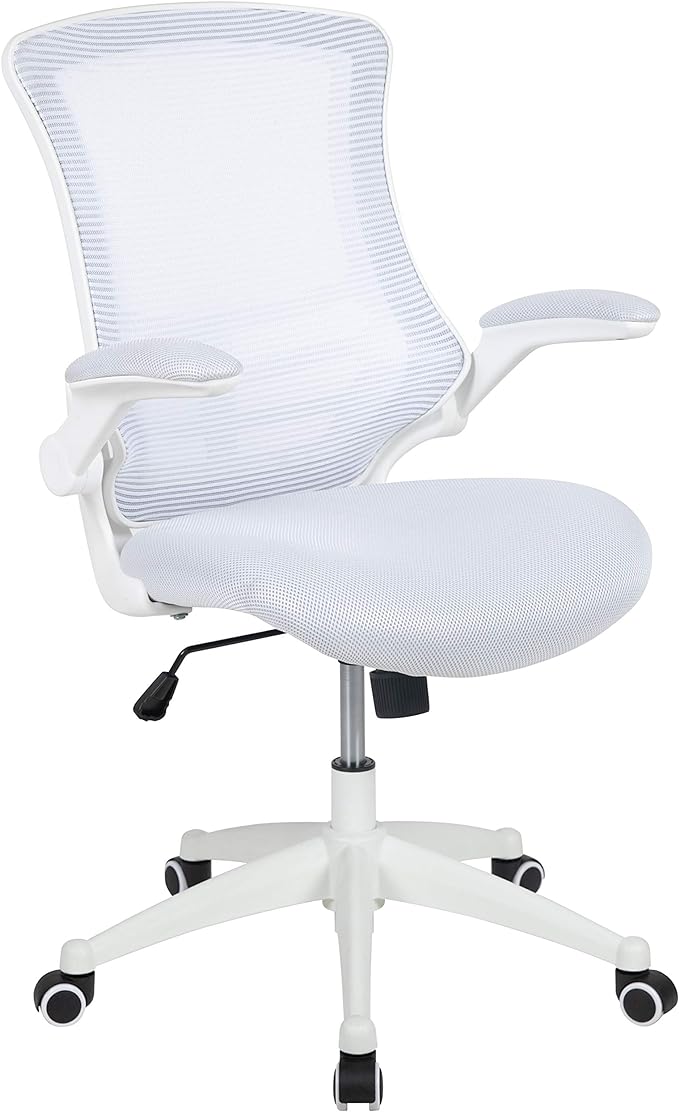 Flash Furniture Mid-Back White Mesh Swivel Ergonomic Task Office Chair with White Frame and Flip-Up Arms | White Frame, Mid-Back, Flip-Up Arms, Mesh Back by FlashFurniture