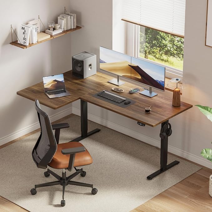 Klicelor L Shaped Standing Desk, 55 Inch Electric Height Adjustable Desk with Memory Preset, Reversible Sit Stand Up Computer Workstation for Home Office, Splice Board, Dark Walnut - Image 2