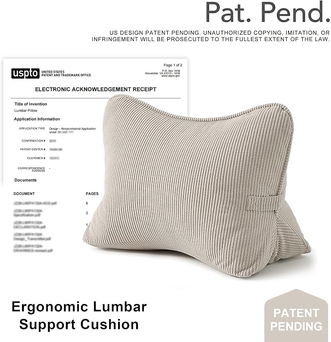 Pat. Pend. Corduroy Lumbar Support Back Pillow for Watching TV, Reading & Gaming, Ergonomic Triangle Support Cushion for Sofa, Armchair & Bed Sitting, Removable Washable Cover, Beige Gray - Image 9
