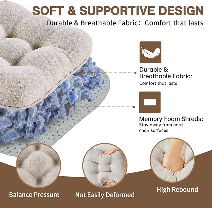 BETU Chair Cushions for Dining Chairs Set of 2,3.5" Thick Kitchen Table Chair Pads with Ties,Non Slip Backing and Covers, Seat Cushion for Dining Room,Bar,Patio Chairs,15.5"X15.5"X3.5",Beige - Image 3