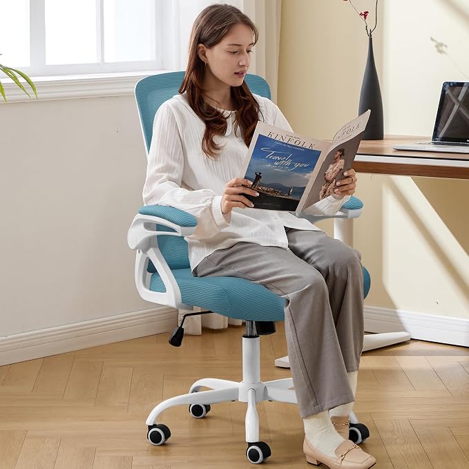 Ergonomic Office Chair Desk Chair with Adjustable Lumbar Support | Mesh Computer Chair Home Office Desk Chair with Flip-up Armrests Executive Task Chair Comfy Mesh Gaming Chair (Lake Blue) - Image 8
