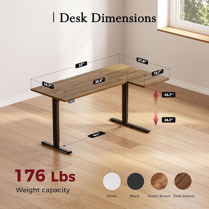 Klicelor L Shaped Standing Desk, 55 Inch Electric Height Adjustable Desk with Memory Preset, Reversible Sit Stand Up Computer Workstation for Home Office, Splice Board, Dark Walnut - Image 3
