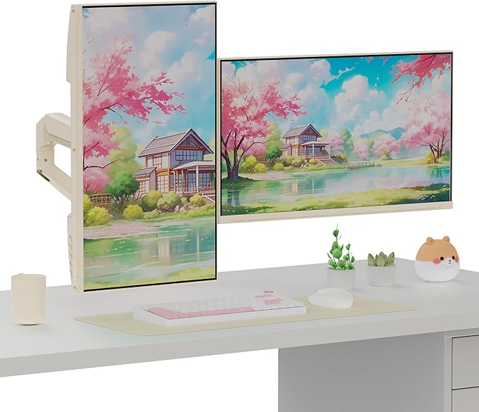 Pixio PS1D Wave Beige Dual Monitor Arm Stand Desk Mount - Fits up to 32 inches Monitors and up to 19.8lbs. VESA Compatibility and Integrated Cable Management - Image 7
