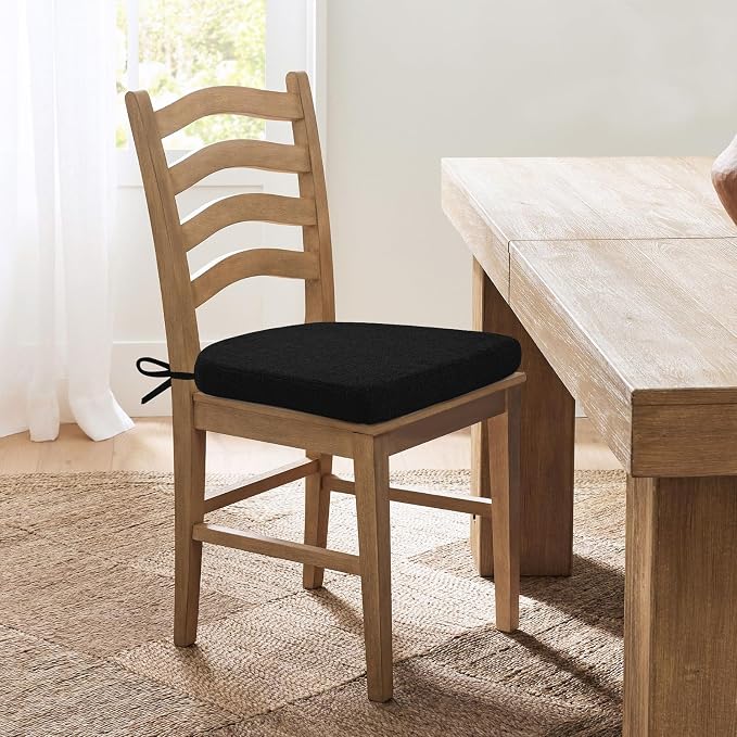 Chair Cushions for Dining Chairs, Non Slip Chair Pads with Ties and Washable Covers, Memory Foam Kitchen Chair Cushions Set of 6, 16"X16"X2.5", Black - Image 7