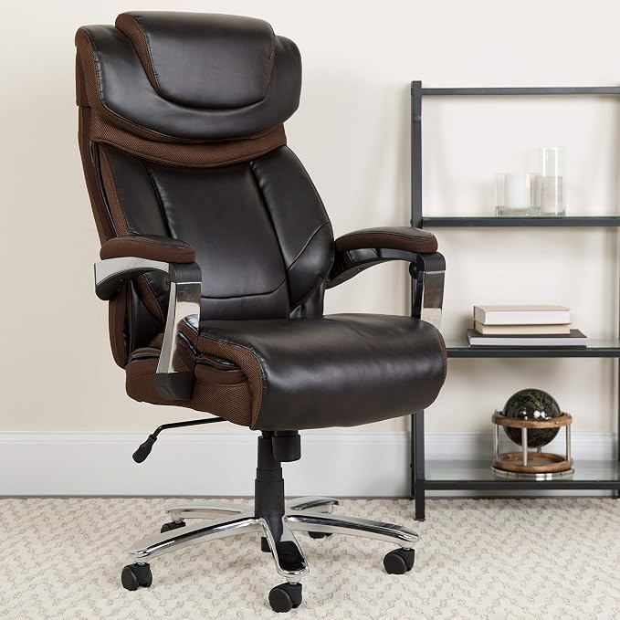 Flash Furniture Big and Tall Office Chair - Brown LeatherSoft Executive Swivel Office Chair with Headrest and Wheels | 500 LB Capacity, Padded Armrests, 360° Swivel, Height Adjustable, Commercial Grade - Image 2