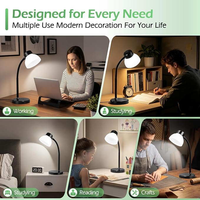 Desk Lamps for Home Office,Small LED Reading Lamp,5000K Eye-Care Desk Light | Desk Lamps for College Dorm, Kids Study Table, Bedroom , Flexible Gooseneck, Compact Small Table Lamp, Space-Saving Design - Image 6