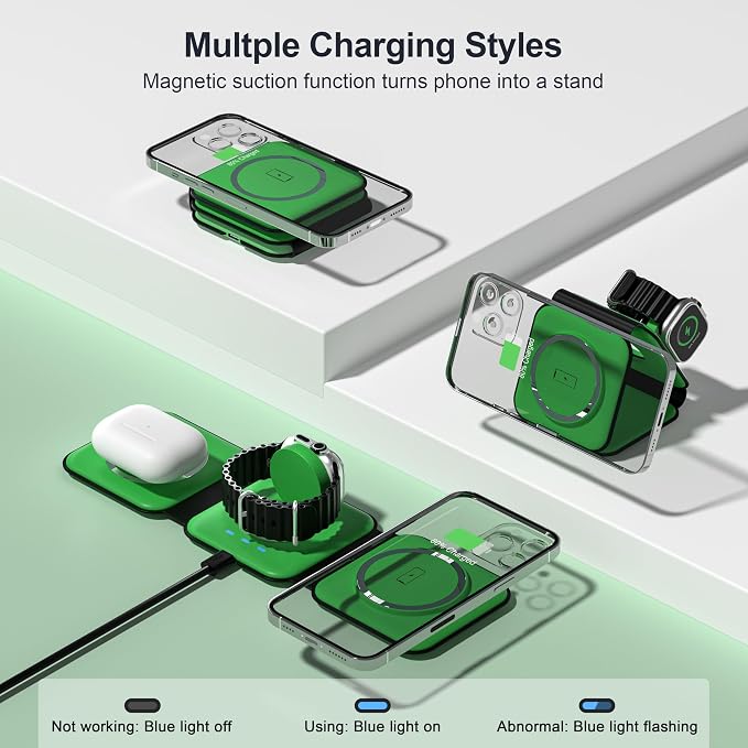 3 in 1 Charging Station for Multple Devices,Foldable 3 in 1 Wireless Charger for Travel,Nano Wireless Charging Station for iPhone16 15 14 13 12 Pro Max/Watch 10 9 8 7 6 5 4 3 Ultra/AirPod Pro - Image 3