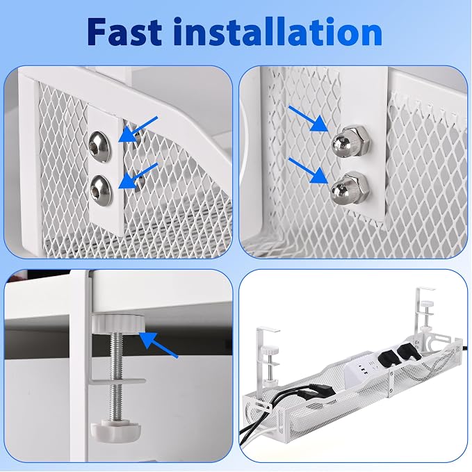 Under Desk Cable Management Box 25.3 Inch – Clamp-Mounted Cable Organizer Tray, Large Cord Management Box for Office & Home, Wire Organizer Under Desk Storage, White - Image 7