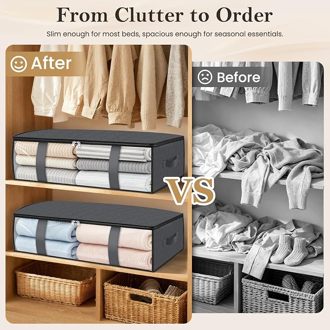 StorageRight Under Bed Storage Bags, 4 Pack, 40L, Gray | Breathable Non-Woven Fabric with a Clear Window and Zippered Top for Clothes, Comforters, Blankets and Seasonal Storage - Image 4