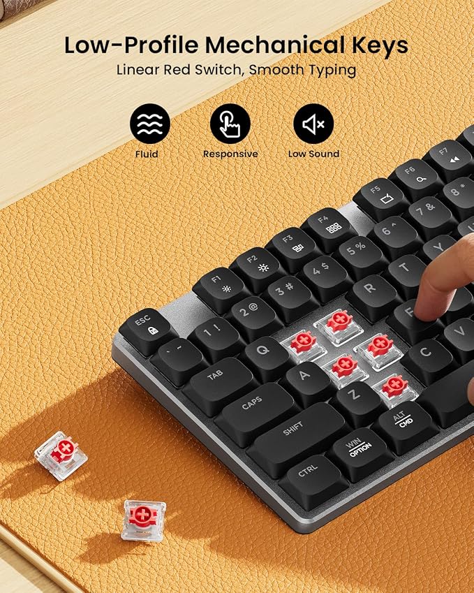 ProtoArc KM310 Wireless Mechanical Keyboard and Mouse, No Backlight | Aluminum quiet mechanical keyboard connects 3 devices via Bluetooth/2.4G, lightweight mouse, rechargeable, for Windows/Mac - Image 2