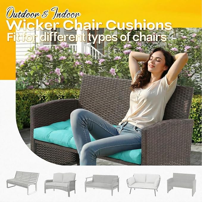 MAGIC ELEPHANT Outdoor Bench Cushion, Memory Foam Loveseat Cushion for Patio Furniture Wicker Chair, Settee Porch Swing Seat Cushion, 44 x 19 Inches (Turquoise) - Image 5