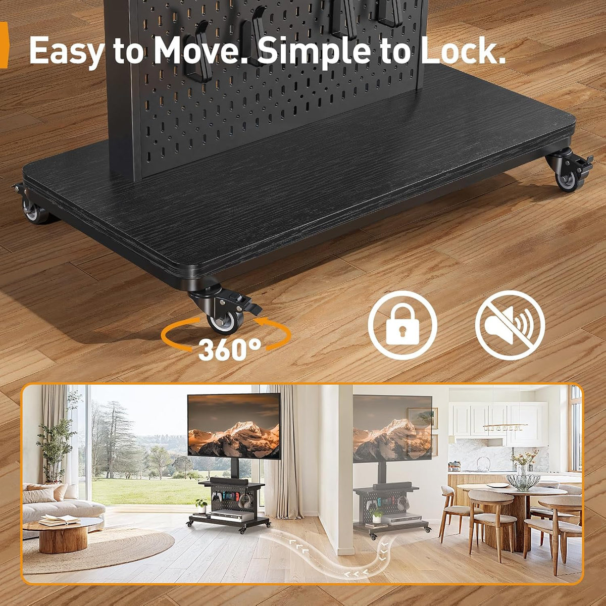 Perlegear Motorized Mobile TV Stand with Pegboard Storage for 32–80" TVs - Image 7