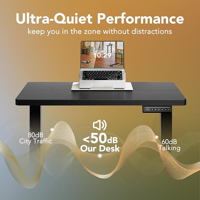 HUANUO 48x24 Inch Electric Standing Desk, Adjustable, Carbon Fiber Black | 176 Lbs Capacity, Smooth Home Office Desk, 4 Memory Presets & Headphone Hooks, 28.3–46.5 Inch Height Range, Easy to assemble - Image 6