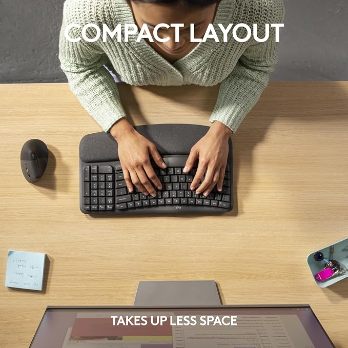 Logitech Wave Keys for Business Ergonomic Keyboard - Graphite | Cushioned palm rest, secure Logi Bolt technology, compatible with Windows/Mac/Chrome/Linux, for Business - Image 7