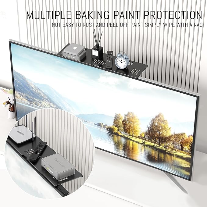 CABTE Adjustable Steel TV Top Shelf for Soundbar, Floating TV Stand | Universal Monitor Shelf, Game Console, Cable Box, Router Shelves (16.93x4.72inch Steel) - Image 3
