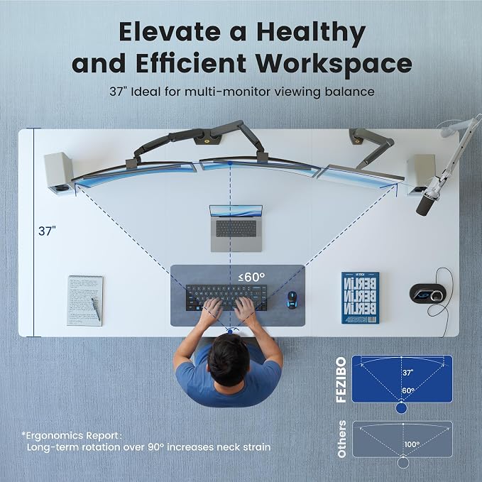 FEZIBO Standing Desk 83 × 37 Inch Electric Height Adjustable, White | 1" Thick Large Adjustable Desk with Integrated Dual-Beam, Cable Management, Computer Desk for Home Office Workstation - Image 4
