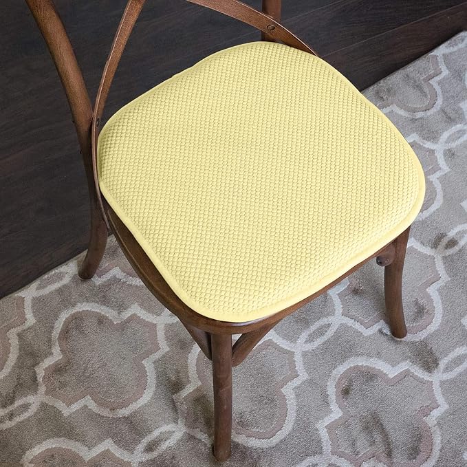 Sweet Home Collection Chair Cushion Memory Foam Pads Honeycomb Pattern Slip Non Skid Rubber Back Rounded Square 16" x 16" Seat Cover, 6 Pack, Yellow - Image 5