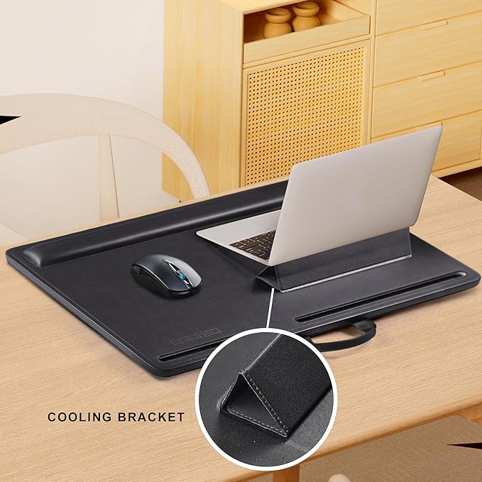 CENNBIE Leather Lap Desk with Memory Foam Cushion 24x16 Inches (Black) | Adjustable Portable Laptop Tray Fits 17 / 19 Inch Notebook - Built-in Wrist Rest Lightweight Computer Desk - Image 4