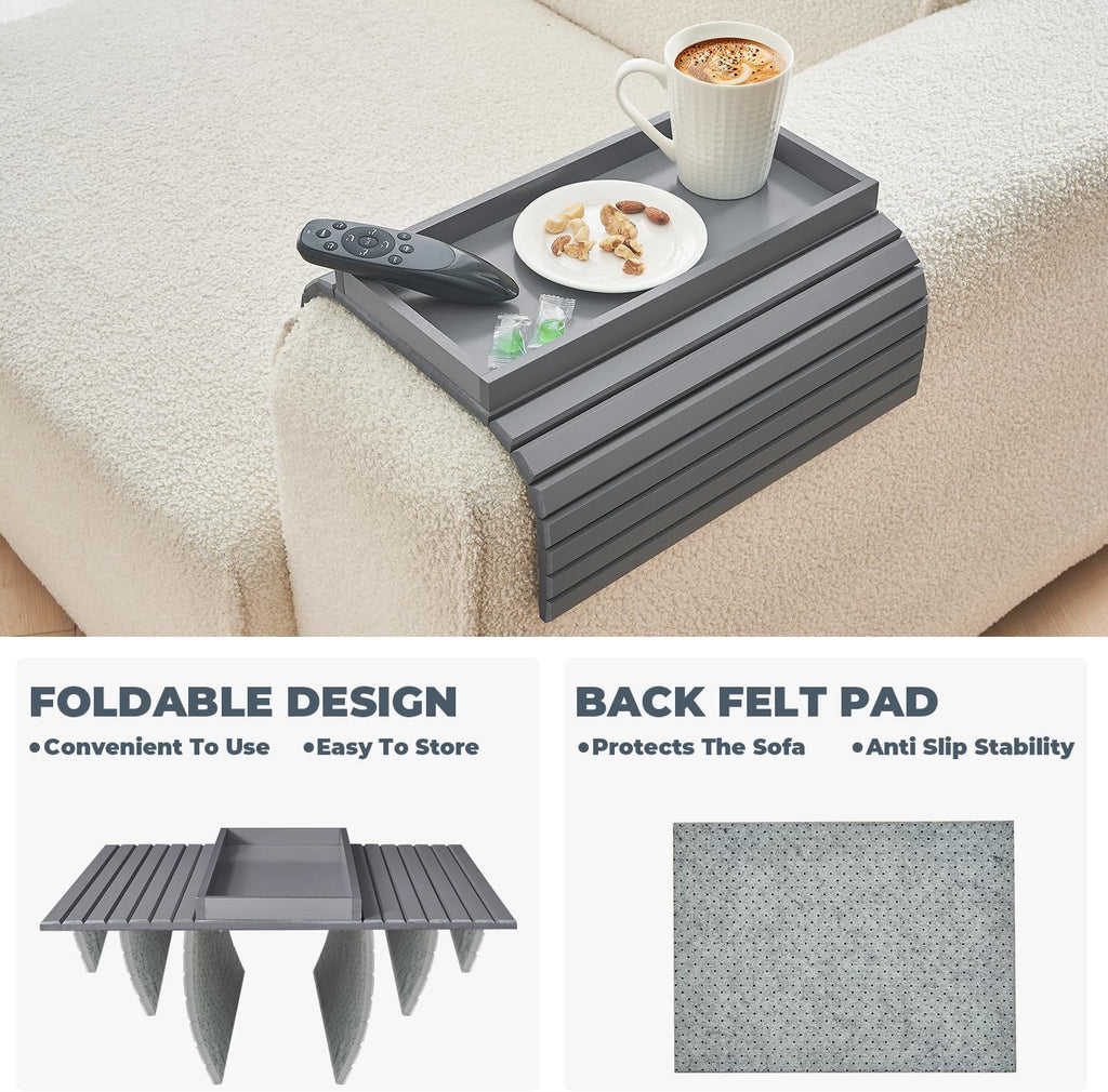 Bamboo Sofa Arm Tray, Anti Falling Couch Arm Tray Table, Foldable Couch Armrest Table, Portable Sofa Armrest Trays Cup Holder for Drink, Cups, Phone, Snacks, Remote - Image 4