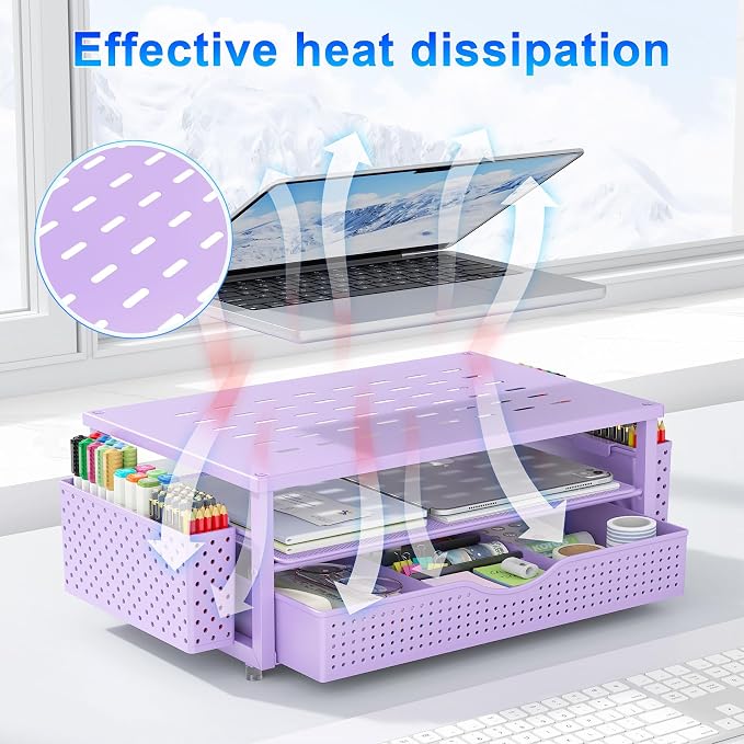 gianotter Desk Organizers and Accessories, Monitor Stand with Drawer and 2 Pen Holder, Purple Desk Accessories, Computer Stand Suitable for Offices and Dormitories (Purple) | Monitor Riser Computer Stand Desk Organizers and Accessories Desktop Organize... - Image 5