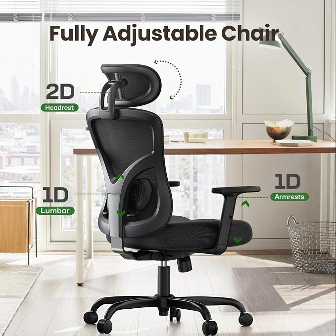 Marsail Ergonomic Office Chair with Lumbar Support,2D Headrest, Adjustable Armrests, Contoured Seat Cushion,Desk Chair with Wheels for Home and Office - Image 5