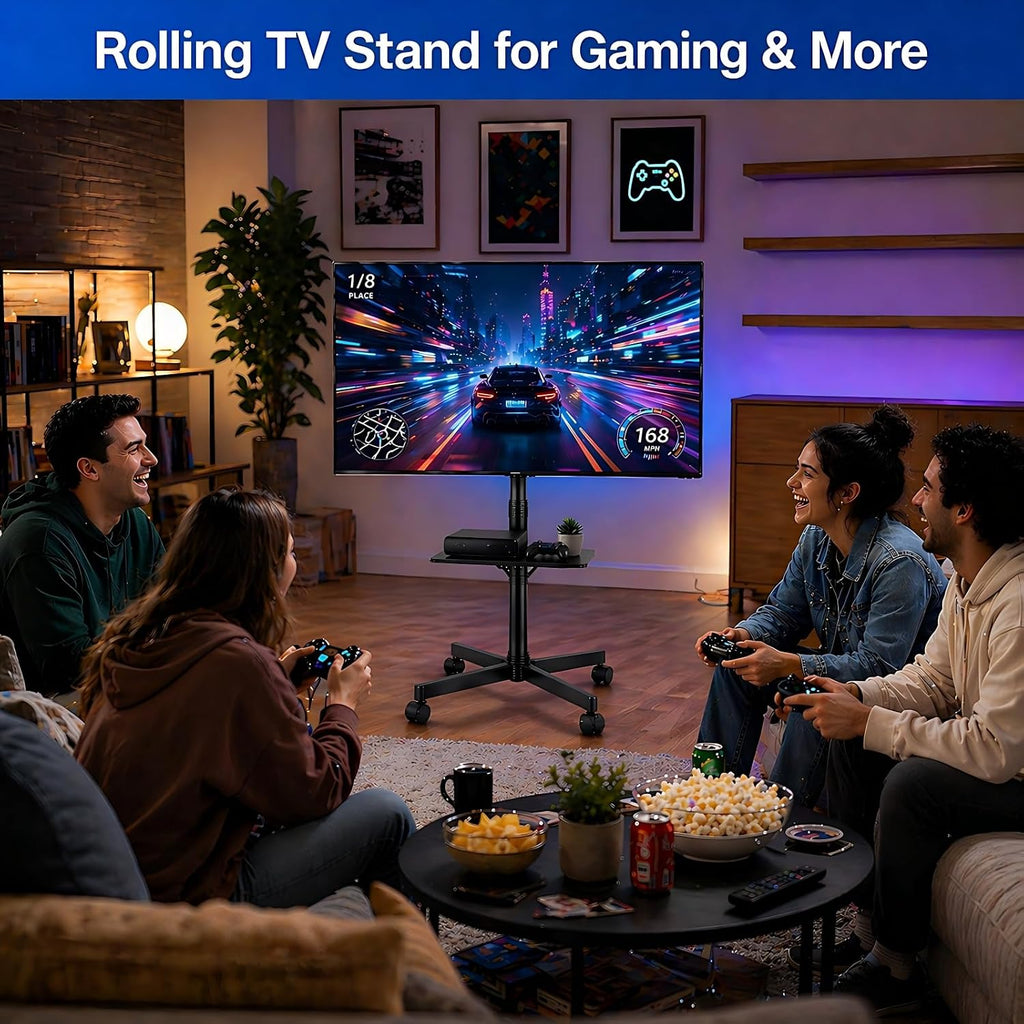 Rolling TV Stand for 14-55 Inch TV, Portable Mobile TV Cart on Wheels for Bedroom, Office, Patio and Covered Outdoor Use, Max VESA 400x400mm, Holds 66 lbs. Roll Your TV for Sports Nights, Movie Nights - Image 9