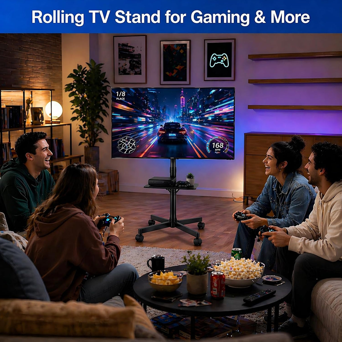 Rolling TV Stand for 14-55 Inch TV, Portable Mobile TV Cart on Wheels for Bedroom, Office, Patio and Covered Outdoor Use, Max VESA 400x400mm, Holds 66 lbs. Roll Your TV for Sports Nights, Movie Nights - Image 9