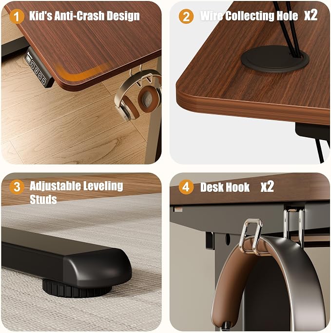 47"x24" Standing Desk, Height Adjustable Sit-Stand Home Office, Walnut | Electric Adjustable Standing Desk, Sit to Stand Computer Office Desk with Splice Board, Memory Preset, Lifts 28.7''-46.5" - Image 6