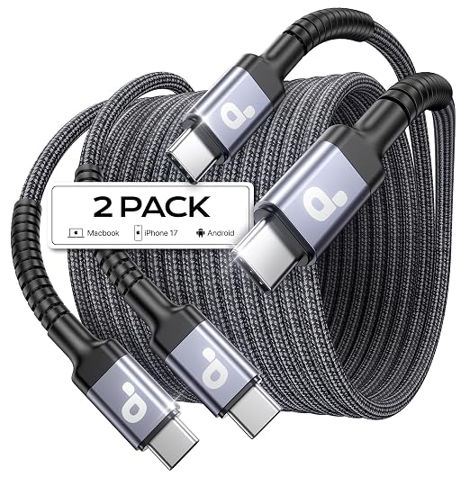 Extra Long USB C to C Cable 15FT, 100W USB C Cable Fast Charging, Upgraded | Extra Durable Braided USB C Cord for iPhone 17 16 15 Pro Max, MacBook Pro, Samsung Galaxy S10 S9 Plus, LG and More-2Pack by PRAKIE