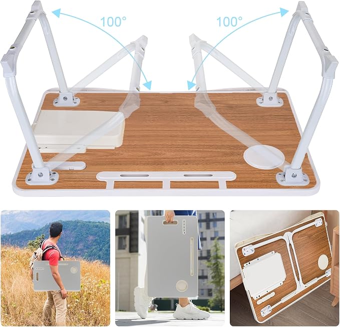 Laptop Bed Table, Laptop Desk for Bed, Foldable Laptop Bed Desk with USB Charge Port, Handle, Desktop Card Slot, Cup Slot, Side Drawer, Portable Laptop Table for Bed Eating Reading Working - Image 5