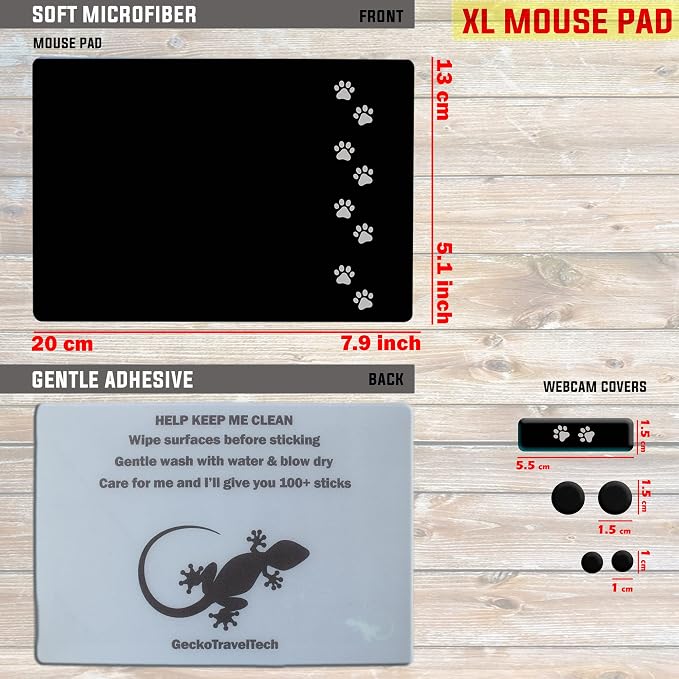 Mouse Pad Adhesive Bottom - Peel and Sticks to Any Surface - Travel Large Size - Portable (XL - Dog PAW Black) - Image 4