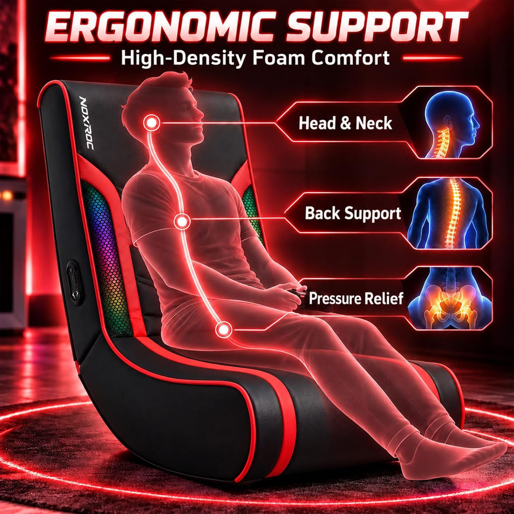 Foldable Floor Gaming Chair with RGB Led Lights for Teens Adults，Black+Red - Image 5