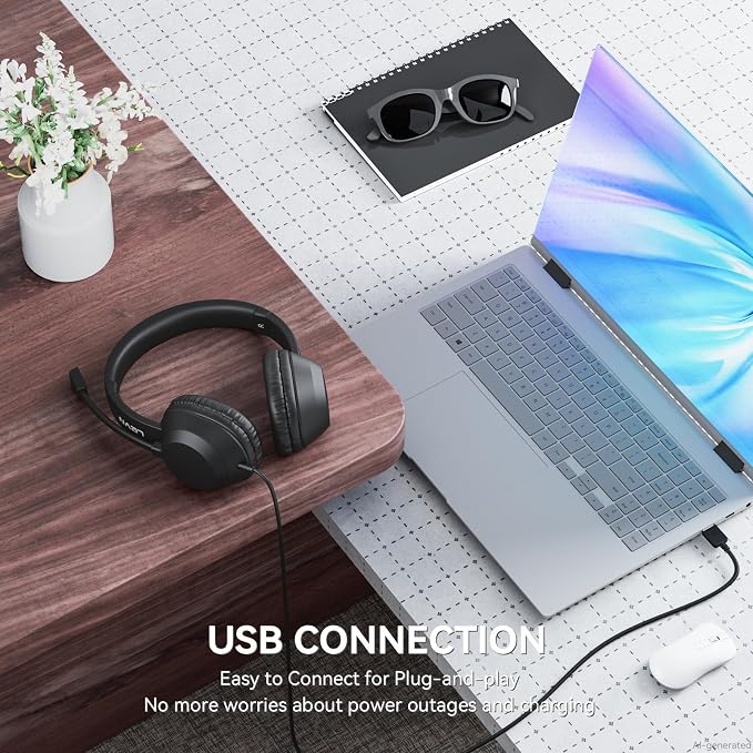 LEVN Headset with Mic, USB Headset with Microphone for PC, Headphones with Mic for Pc with Noise Canceling Microphone for Laptop, USB Headphones for Work from Home/Call Center/Open Office, Black - Image 5