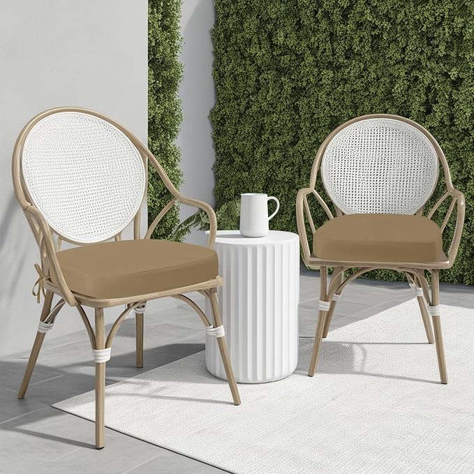 idee-home Outdoor Chair Cushions Set of 4, 19" x 19" D-Shaped | Thick Outdoor Seat Cushions Waterproof Patio Furniture with Ties Dining Pads - Image 5