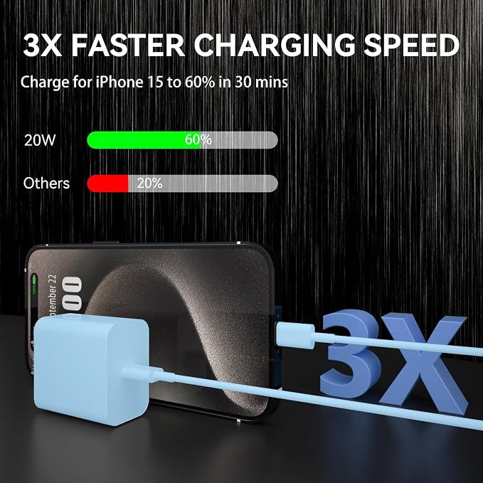 iPhone 17 16 15 Charger Fast Charging, 10 FT iPhone 17 Pro Max Charging Cable(65W/3A) Long USB C 10FT Cord with 20W PD Fast iPhone 17 Pro Max Charger Block for iPhone 17/17 Pro Max/17 Air/16/15 Series - Image 3
