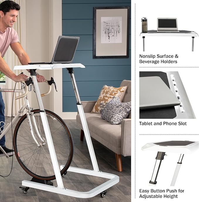 Bike Desk - Rolling Laptop Cart for Stationary Bike or Trainer - Adjustable Standing Desk to Exercise While Working or Watching TV by RAD Cycle - Image 3