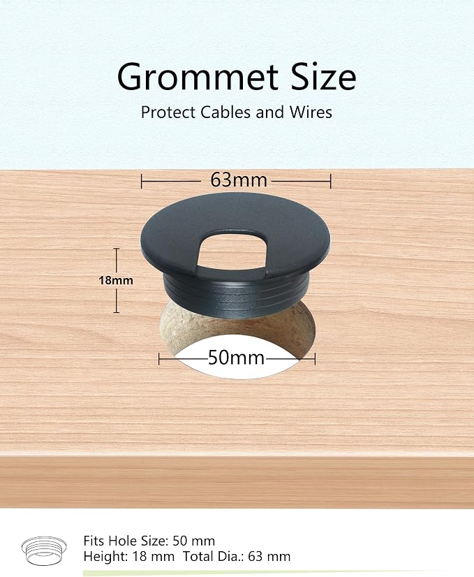 6 Pack Desk Grommet 2 Inch (50 mm) Bi-Metal Hole Saw Kit | with Cord Wrap Coiled Tube Management,2 m Cable Sleeve Organizer with Table Hole Cover - Image 3