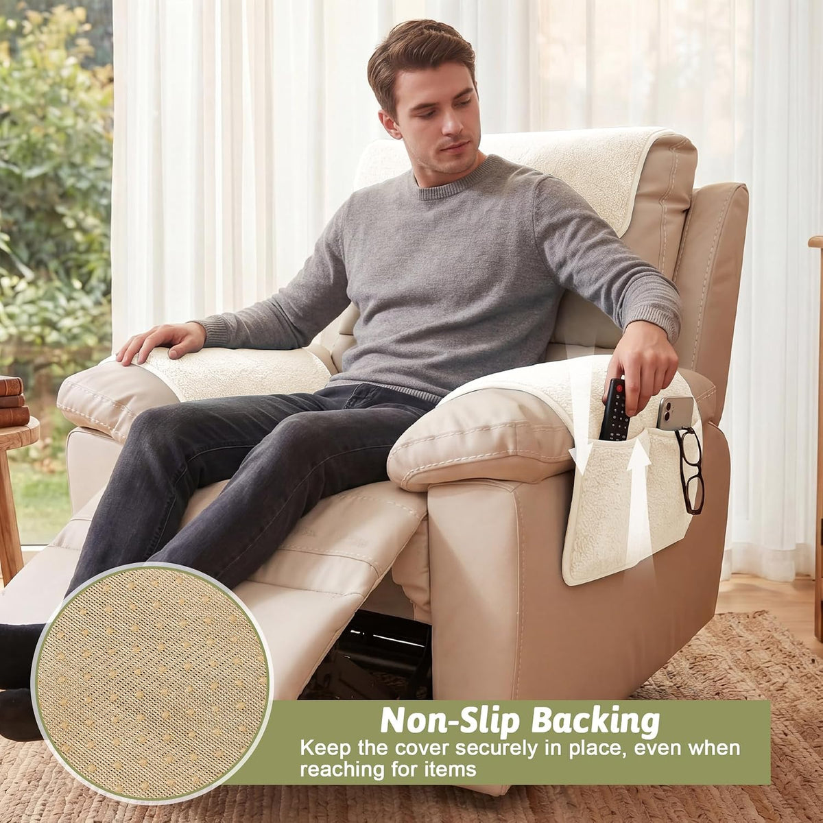 Universal Sherpa Recliner & Armchair Covers with Pockets - Image 4