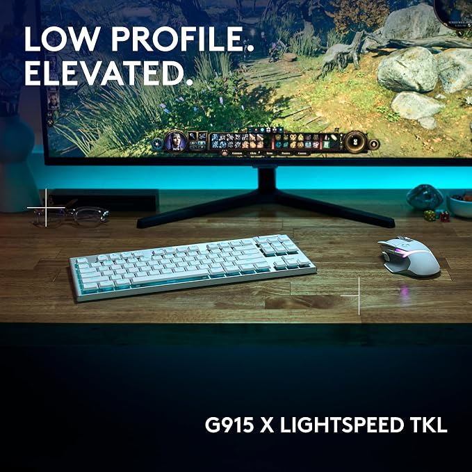Logitech G915 X Lightspeed TKL Wireless Gaming Keyboard (Tactile) - White | Low Profile, Mechanical Switches, Double-Shot PBT Keycaps, RGB lighting, Aluminum finish, PC/Mac Compatible - Image 2
